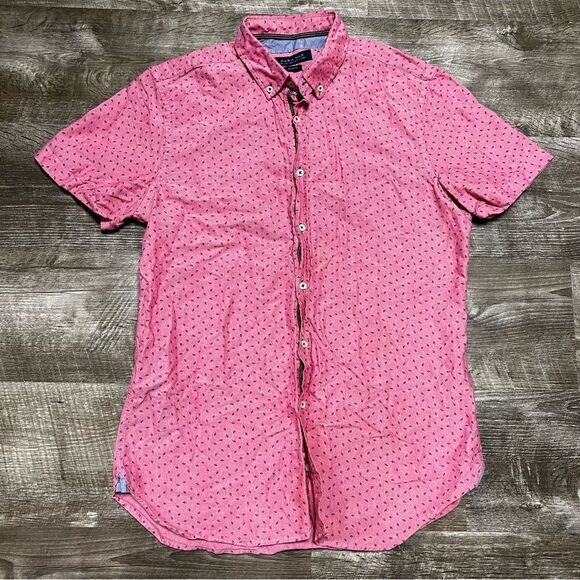 Zara Man Short Sleeve Button Front Collar Shirt Size Large - Picture 1 of 8